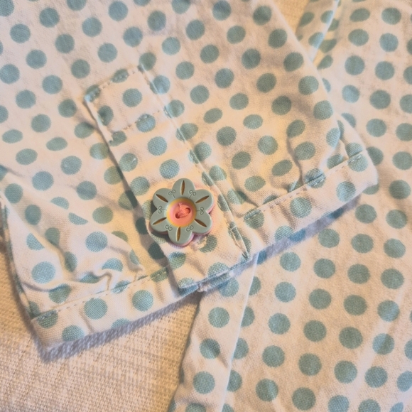 Coco Bonbons girls size 6 white with mint green dots, flower buttons, VGUC - Picture 3 of 7